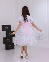 فستان بناتي نص كم أورجينزا دوائر ملونة