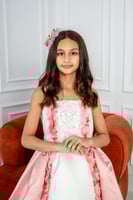 فستان سهره بناتي تفته منثور ورود (دمج لونين ابيض و...