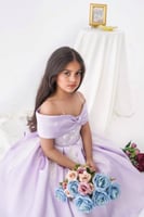 فستان بناتي سهره تب تطريز صدر نازل لون موف