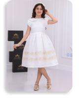 فستان بناتي جاكار بلمسات وتشجير ذهبي