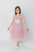 فستان سهره بناتي تل كلوش صدر ترتر كشكش