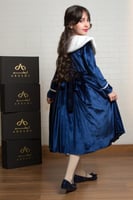 فستان بناتي شتوي مخمل كحلي