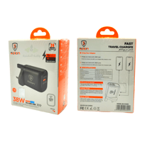 شاحن جداري 38w بمنفذين (PD + QC3.0) + كيبل شحن PD...