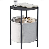 طاولة جانبية دائرية بسلة تخزين قماشية