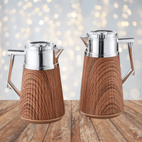 طقم ترمس فضي خشبي للشاي والقهوة من رويال كاميل 021...