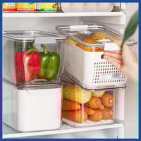 منظم ثلاجة بغطاء وأداة تصفية 4×1 لحفظ وغسل الخضار...