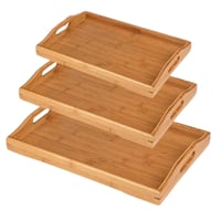 طقم صواني تقديم خشبية فاخرة من الخيزران الطبيعي