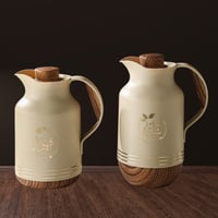 طقم ترمس بني فاتح قاعدة خشبي للشاي والقهوة من بيتر...