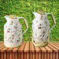 طقم ترمس رخامي قاعدة ذهبي للشاي والقهوة من بيتروس0...