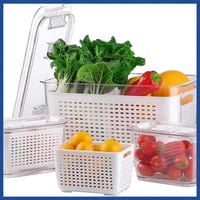 منظم ثلاجة بغطاء وأداة تصفية 4×1 لحفظ وغسل الخضار...