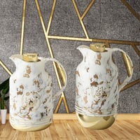 طقم ترمس رخامي قاعدة ذهبي للشاي والقهوة من بيتروس0...