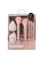 فرش مكياج وإسفنجة مكياج 7 قطع - وردي