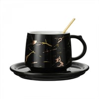 كوب قهوة سيراميك رخامي مع قاعدة وملعقة 215 مل - أس...