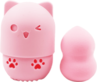 مجموعة اسفنج مكياج شكل قطة صغيرة مع علبة سيليكون