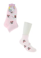 جوارب كاحل برسومات الكرز والجرو - 3 ازواج (5-7 سنو...