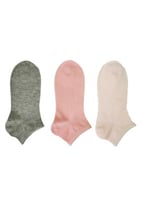 جوارب قطنية للكاحل للسيدات - 3 أزواج وردي