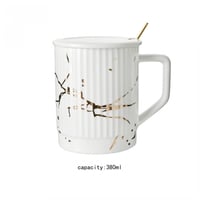 كوب سيراميك رخامي مع غطاء وملعقة 380 مل - أبيض