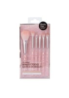 فرش مكياج مع حقيبة بسحاب 6 قطع - وردي