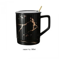 كوب سيراميك رخامي مع غطاء وملعقة 380 مل - أسود