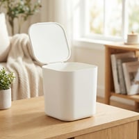 سلة نفايات مكتبية بغطاء قابل للفتح بلون سادة - بيج