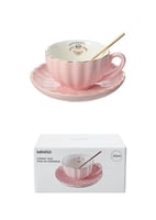 كوب قهوة سيراميك بزخرفة ذهبية 210 مل - وردي