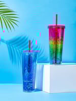 كوب مشروب بلاستيك بألوان متدرجة مع مزاز سعة كبيرة...