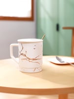 كوب سيراميك رخامي مع غطاء وملعقة 380 مل - أبيض