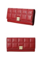 محفظة نسائية مزينة بغرز طويلة - احمر - 19x10 سم