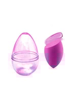 اسفنجة مكياج بحافة مائلة مع علبة تنقل شفافة - فوشي