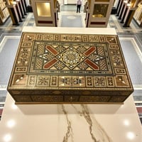 صندوق خشبي فاخر مطعم بالصدف مع قفل