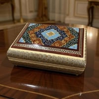 علبة خشبية مطعمه بالكامل عاج ونحاس