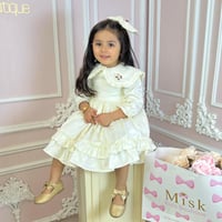 فستان لوليا +شنطة وطوق ( كريمي-وردي)