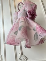 شيفون روز وردي + شنطة+طوق