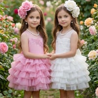 فستان طبقات الشيفون مزين بالدانتيل +طوق الشعر