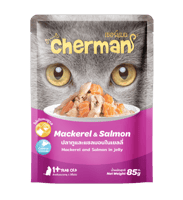 شيرمان أكل قطط رطب سمك الماكريل والسلمون في الجيلي...