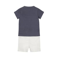 طقم ولادي قطني من تيشيرت وشورت - كحلي وأبيض