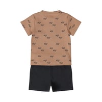 طقم ولادي قطني من تيشيرت وشورت - بني وكحلي | نسيج...