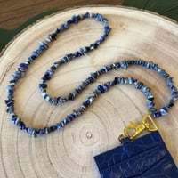 تعليقه بطاقه حجر + حامل بطاقه جلد ازرق