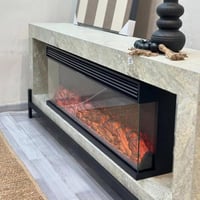 ديكور خشبي مع بديل رخام وجهاز تدفئة ثلاثي الابعاد...