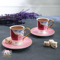 5740 طقم قهوة مميز بمسكة مذهبة لشخصين