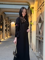 عباية D629 - قماش كتان باكمام تطريز مخمل