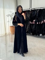 عباية D633- شتوية قماش مخمل كسرات دبل كلوش-كحلي