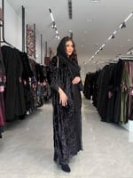 عباية D666 - نصف بشت قماش مخمل بطبعات - موف