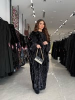 عباية D666 - شتوية نصف بشت قماش مخمل بطبعات - ليلك...