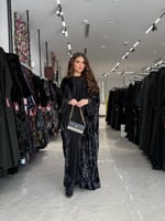 عباية D666 - شتوية نصف بشت قماش مخمل بطبعات - ليلك...