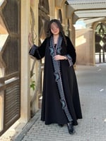 عباية D623 - دبل كلوش كتان مع مخمل مطرز - تيفاني