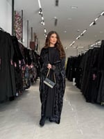 عباية D666 - شتوية نصف بشت قماش مخمل بطبعات - ليلك...