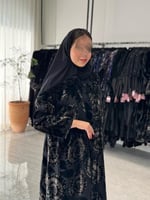 عباية D705 - شتوية قماش مخمل مشجر قصة نصف كلوش