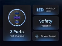 شاحن سيارة من UGREEN بثلاثة منافذ وقوة 130 واط شحن...