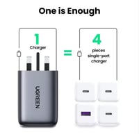 شاحن جداري من UGREEN سريع بقدرة 100 واط بأربع مناف...